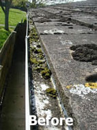 A roof gutter before the Aqua Clean treatment